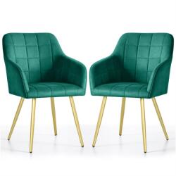 Brius Set 2 scaune dining tapitate cu velur Luxano, cusaturi patrate, picioare aurii, 54x58x82 cm, verde (AK-04381220)