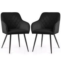 Brius Set 2 scaune dining tapitate Velto, catifea, matlasate cu romburi, 52x58x82 cm, maxim 120 kg, negru (AK-04381558)
