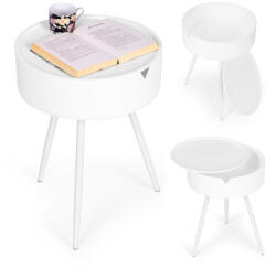 ModernHOME Dohányzóasztal, ModernHome CT3022, fehér, átmérő: 40 cm, kör alakú, magasság: 54 cm, fém váz, műanyag asztallap, levehető tető, alsó tárolórekesz (TF3754)