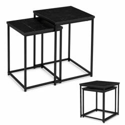 ModernHOME Dohányzóasztal szett, ModernHome GIC-T2S-1-14, fekete, négyzet alakú, 40 x 40 cm és 35 x 35 cm, magasság: 50, 5 és 45, 5 cm, acél váz, egymás alá tolható (TF5438)