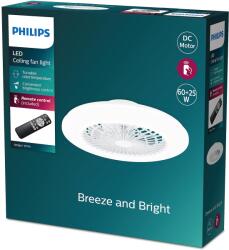 Philips Ventilator de tavan și plafonieră LED PHILIPS Amigo, 25W+60W, diametru 58cm, rotund, telecomandă inclusă, alb - 929003352501