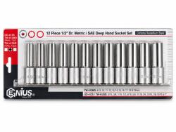 Genius Tools Dugókulcs - crowafej készlet 1/2" 12 szög 8-19 mm 12 db-os - Genius (TW-412MD)