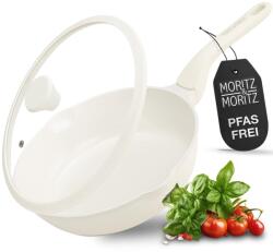 Moritz & Moritz Kerámia Serpenyő Fedővel 26 cm - PFAS, PFOA és PTFE mentes - Tapadásmentes Sütőpan - Minden Tűzhelytípushoz - Bézs