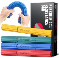 FitBeast Flex Therapy Bar rugalmas terápiás rúd 4 db-os készlet (sárga, zöld, kék, piros) teniszkönyök és golfönyök fájdalom ellen, kézfogás erősítő