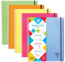 Clairefontaine Proactiv'Book 328175C A4+ füzet 22, 5x29, 7 cm, 80 lap, kockás margóval és fejléccel, 4 lyukú gyűrűs iratrendezőhöz, PP borítóval, vegyes színek (328175C)