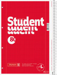 Brunnen Student Collegeblock spirálfüzet balkezeseknek - A4, kockás (28-as vonalzat), 80 lap, 70g/m2, piros (1067908)