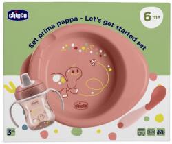 CHICCO Set de început - farfurie, sticlă și linguriță roz 6m+ (AGS16200.15) Set pentru masa bebelusi