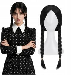 Korbi Paróka Wednesday Addams Fekete Copf Cosplay Jelmez Halloween W63 (W63)