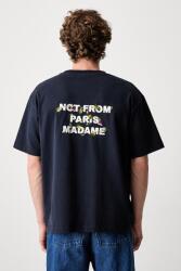 Drôle de Monsieur férfi pamut póló Vine Embroidered Slogan - sötétkék XXL