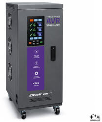 Qoltec Háromfázisú AVR MULTIPROTECTION feszültségstabilizátor | 10kVA | Pontosság ± 3% | 3 fázisú szervomotor | LCD | Expert Line (51906)