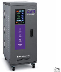 Qoltec Háromfázisú AVR MULTIPROTECTION feszültségstabilizátor | 15kVA | Pontosság ± 3% | 3-fázisú szervomotor | LCD | Expert Line (51907)