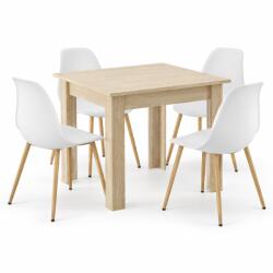Klubfotel Étkezőasztal szett: NP 80×80 cm sonoma + 4 db WAT szék fehér/natúr láb