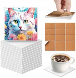  12 db-os, négyzet alakú kerámia alátét 11 cm, parafa alátét, barkácsoláshoz, Uv nyomat (HM12DIYBD-F10)