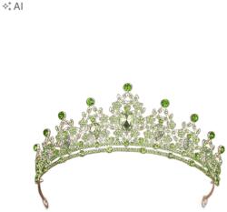 Shein Zöld, Kővel Díszített Csipke Tiara, Királynői, Hercegnős, 1DB