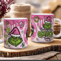 out Grincs mintás karácsonyi bögre 3D pufi hatású "Pink Grinch fuel" kerámia (DO129101-MUG-OUT)