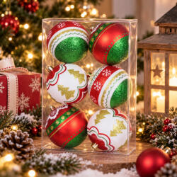 MagicHome Karácsonyi gömbdísz szett, piros-zöld, 8 cm, 6 db-os (8091501)