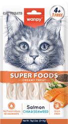 Wanpy Recompense cremoase pentru pisici Wanpy Superfoods, cu Somon, seminte de chia si alge marine, Grain Free, 5 x 14g (WP87131)