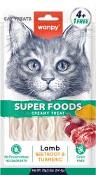 Wanpy Recompense cremoase pentru pisici Wanpy Superfoods, cu Miel, sfecla rosie si turmeric, Grain Free, 5 x 14g (WP87132)