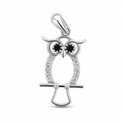 Flippy Pandantiv pentru Lant, Jolie Silver, din Argint 925, Model Bufnita cu Pietre, Design Decupat, Argintiu (05921)