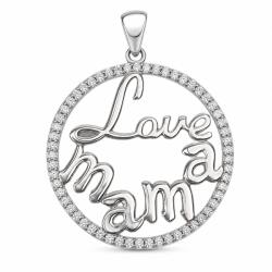 Flippy Pandantiv pentru Lanț din Argint 925, Jolie Silver, Model Love Mama, cu Pietre Decorative Incolore, Design Circular și Decupat, Finisaj Lucios, 2.4 g, 28x21 mm, Argintiu (13366)