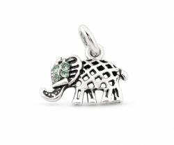 Jolie Silver Pandantiv pentru Lanț din Argint 925, Jolie Silver, Model Elefant Norocos, cu Pietre Decorative Verzi, Design Decupat, Finisaj Lucios și Oxidat, Argintiu (05813)