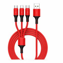 Flippy Cablu de Date si Incarcare 3 in 1, Flippy, 3A, Silicon Lichid, Type-C, Lightning, Micro USB, 1.2 m, Rosu (177397)