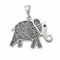 Flippy Pandantiv din Argint 925, Jolie Silver, Model Elefant, Design Filigranat cu Trompa Ridicată, Finisaj Oxidat, Argintiu și Negru (06685)