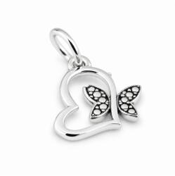 Jolie Silver Talisman pentru Brățară din Argint 925, Jolie Silver, Model Inimă cu Fluture, Design Decupat, Finisaj Lucios și Oxidat, Argintiu (05796)