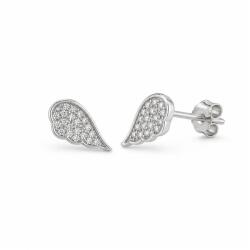 Jolie Silver Cercei Stud din Argint 925, Jolie Silver, Model Aripi de Inger, cu Zirconii Albe, Design Elegant, Finisaj Lucios, Argintiu (09334)