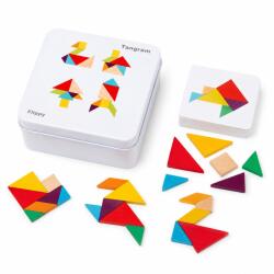 Flippy Jucarie Educativa din Lemn, Flippy, Joc Tangram de Calatorie cu Cutie Metalica, Puzzle Geometric pentru Dezvoltarea Gandirii Logice si Creativitatii, Multicolor (167326)