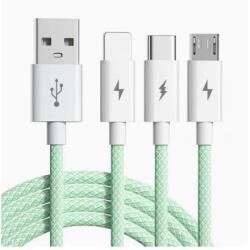 Flippy Cablu USB 3 in 1, Flippy, 100W, Compatibil Android si iPhone, Incarcare si Transfer Date, Textil Impletit, Verde (177419)