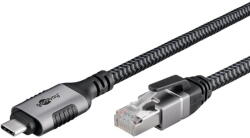 Goobay Ethernet cable USB-C 3.2 Gen2 plug > RJ-45 plug, LAN adapter (black/silver, 3 meters, braided textile sheath) (70699)