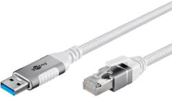 Goobay Ethernet cable USB-A 3.2 Gen1 plug > RJ-45 plug, LAN adapter (white, 10 meters, braided textile sheath) (74163)