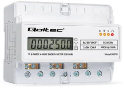 QOLTEC Three phase energy meter for DIN rail 400V 100A (50978)