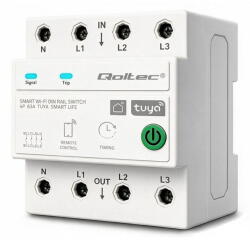 QOLTEC Three phase 63A relay for DIN rail 3P+N Timer (50976)