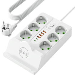  K907G Prelungitor: 6 prize, USB, Type-C, încărcare wireless (5904100222957)