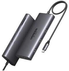 UGREEN Hub USB-C Revodok Pro 210 CM639, 1 x USB-A 3.0 - 2 x USB-A - 2 x USB-C - 2 x HDMI - 1 x RJ45 - 1 x SD - 1 x microSD, Gri (UGR5684) - vexio