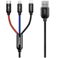 Baseus töltőkábel 3in1 (USB - lightning/Type-C/microUSB, 3.5A, 30cm, törésgátló) FEKETE (CAMLT-ASY01)