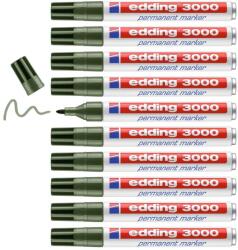 edding Marker permanent edding 3000 - verde măsline - 10 pixuri - vârf rotund 1, 5-3 mm - marker permanent cu uscare rapidă - impermeabil, rezistent la pete - pentru carton, plastic, lemn, metal - marker uni