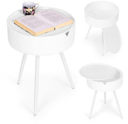ModernHOME Măsuță de cafea, ModernHome CT3022, albă, diametru: 40 cm, rotundă, înălțime: 54 cm, cadru metalic, blat din plastic, capac detașabil, compartiment de depozitare inferior Masa de cafea