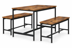 ModernHome Masă de dining cu 2 bănci, ModernHome CZCY1106075T-7-16, 110 x 60 cm, dreptunghiulară, înălțime: 75 cm, blat MDF, cadru metalic, 2 bănci: 98 x 30 x 47 cm, cadru metalic