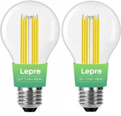 Lepro Set 2 Becuri LED Filament LEPRO 100094-WW-EU-2, E27, 7.2W, 1521lm, 2700K Alb Cald, Clasa A, 50000 Ore (64084)