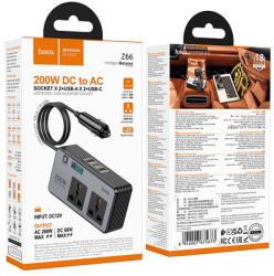 hoco. Z66 autós inverter és autós töltő 266W PD 2x AC + USB-C + 2x USB-A - fekete (6942007675673)