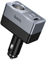hoco. Z65A autós töltő 165W PD QC3.0 2x USB-C + USB-A + szivargyújtó aljzat - fekete (6942007673174)