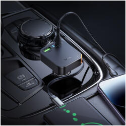 hoco. NZ18 autós töltő 65W QC PD 2 x USB-C + USB-A visszahúzható kábellel - fekete (6942007658546)