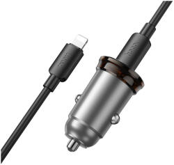 hoco. NZ16B autós töltő 45W 2 x USB-C PD QC + USB-C - Lightning kábel - fémszürke (6942007644785)