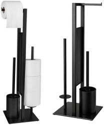 Verkstore Szabadon Álló 3 az 1-ben WC Papír Tartó és WC Kefe Állvány Tartalék Henger Tartóval, Matt Fekete Loft, Magasság 68 cm