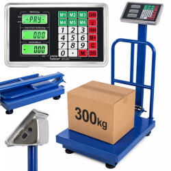 Verkstore Elektronikus Ipari Raktári Platform Mérleg Támlával és Háttérvilágításos LCD Kijelzővel, Kék, 300kg Méréshatár, 40x50 cm