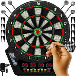 Trizand Elektronikus darts tábla készlet 4 db LED kijelzővel, 6 db alumínium száras nyíllal, 27 játékkal és 243 játékvariációval