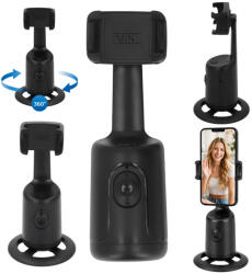Verkstore Okostelefon állvány 360 Fokos Automata Arckövető Kamerával és Gesztusvezérléssel, Fekete, 1200mAh Akkumulátor, 1/4 Col Menet, USB-C Kábel